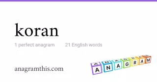 koran - 21 English anagrams