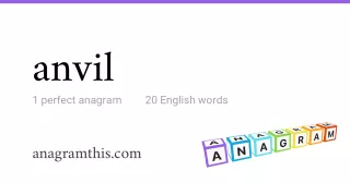anvil - 20 English anagrams